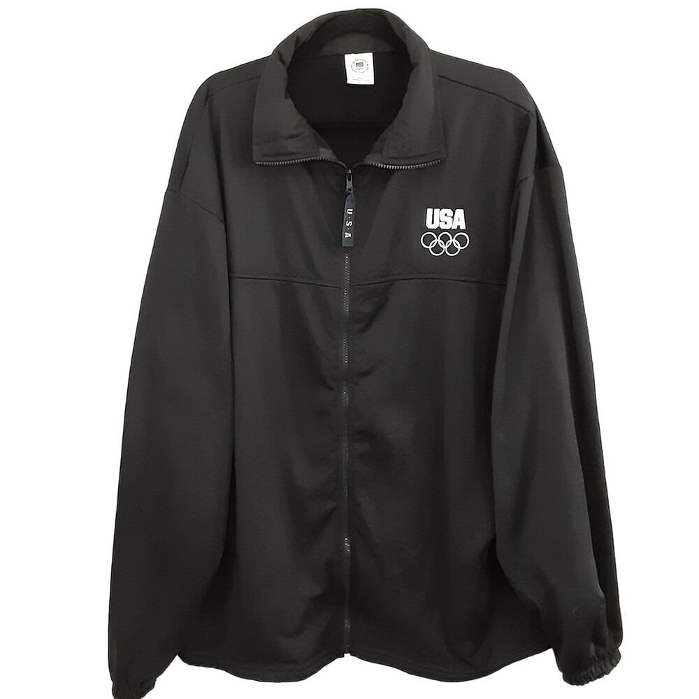United States Olympic Committee Full Zip Jacket Black Fleece Lined Mens XXXL